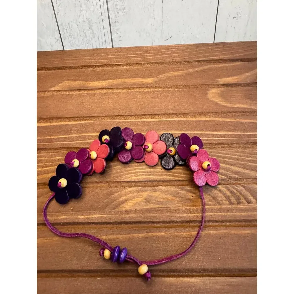 Handmade Genuine Leather Purple Flower Bracelet Purple Boho Daisy Bracelet NEW